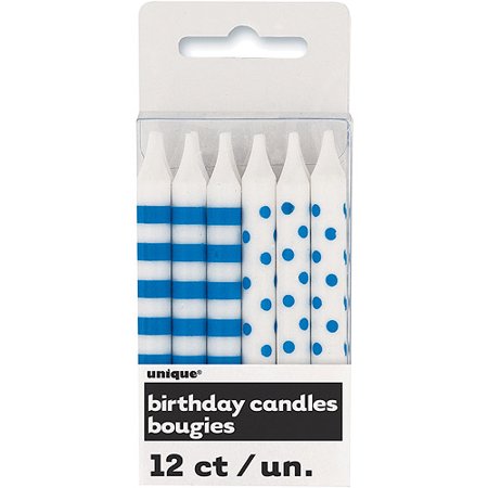 Royal Blue Stripes and Dots Birthday Candles